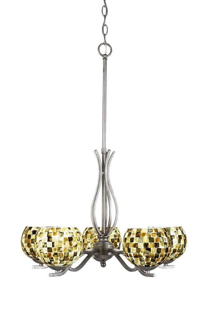 Toltec Lighting-245-AS-407-Revo-Five Light Chandelier-21.5 Inches Wide by 18.5 Inches High Aged Silver Sea Mist Seashell Revo-Five Light Chandelier-21.5 Inches Wide by 18.5 Inches High