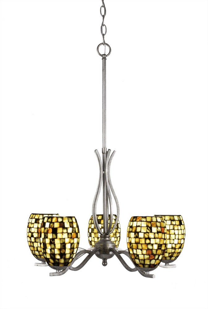 Toltec Lighting-245-AS-408-Revo - 5 Light Chandelier-18.5 Inches Tall and 21 Inches Wide Aged Silver Sea Haze Seashell Revo - 5 Light Chandelier-18.5 Inches Tall and 21 Inches Wide