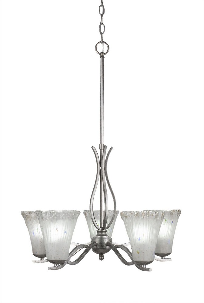 Toltec Lighting-245-AS-721-Revo - 5 Light Chandelier-18.5 Inches Tall and 21.5 Inches Wide Aged Silver Fluted Amber Crystal Revo - 5 Light Chandelier-18.5 Inches Tall and 21.5 Inches Wide