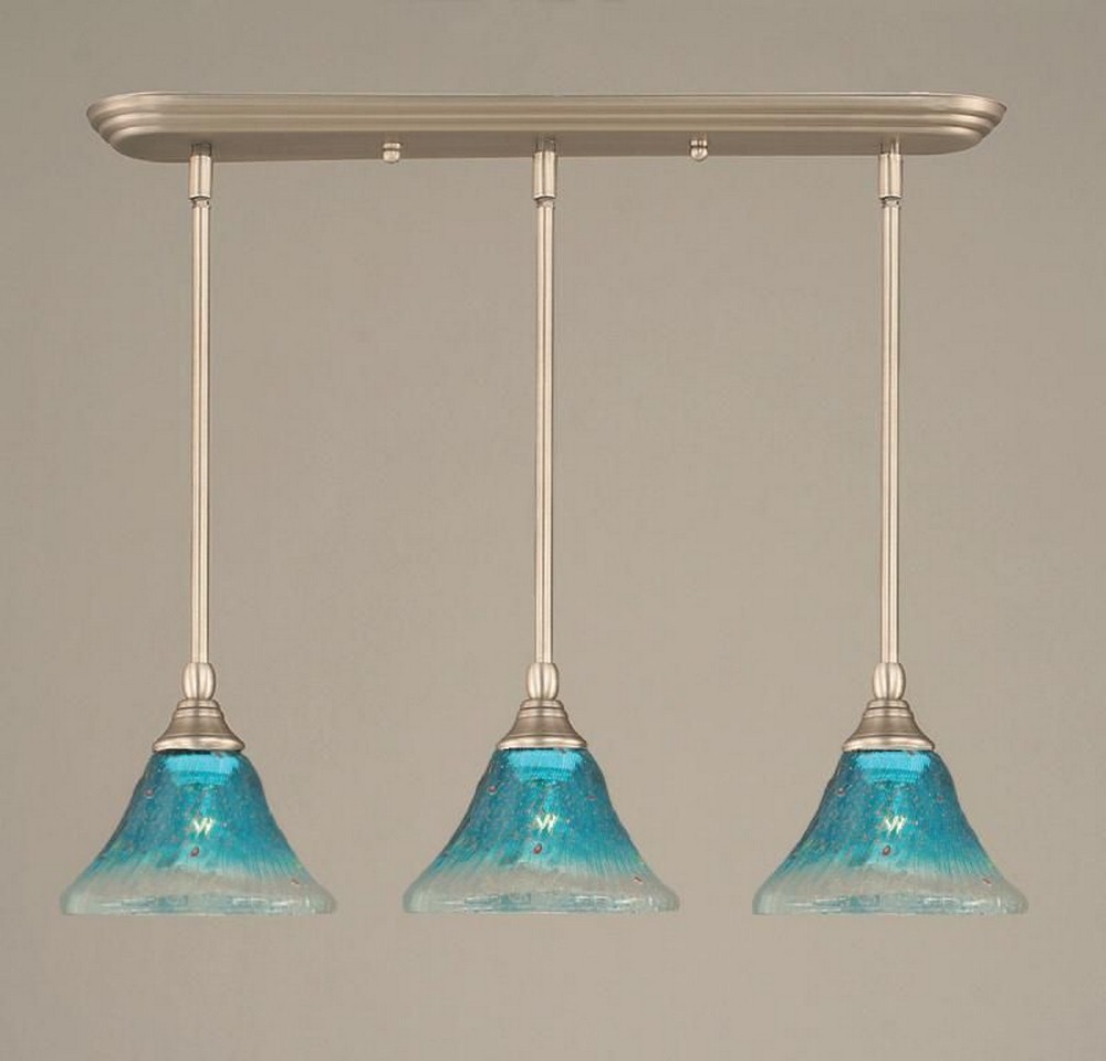 Toltec Lighting-25-BN-458-Any - 3 Light Linear Pendalier-6.25 Inches Tall and 7 Inches Wide Brushed Nickel Teal Crystal Brushed Nickel Finish with Frosted Crystal Glass