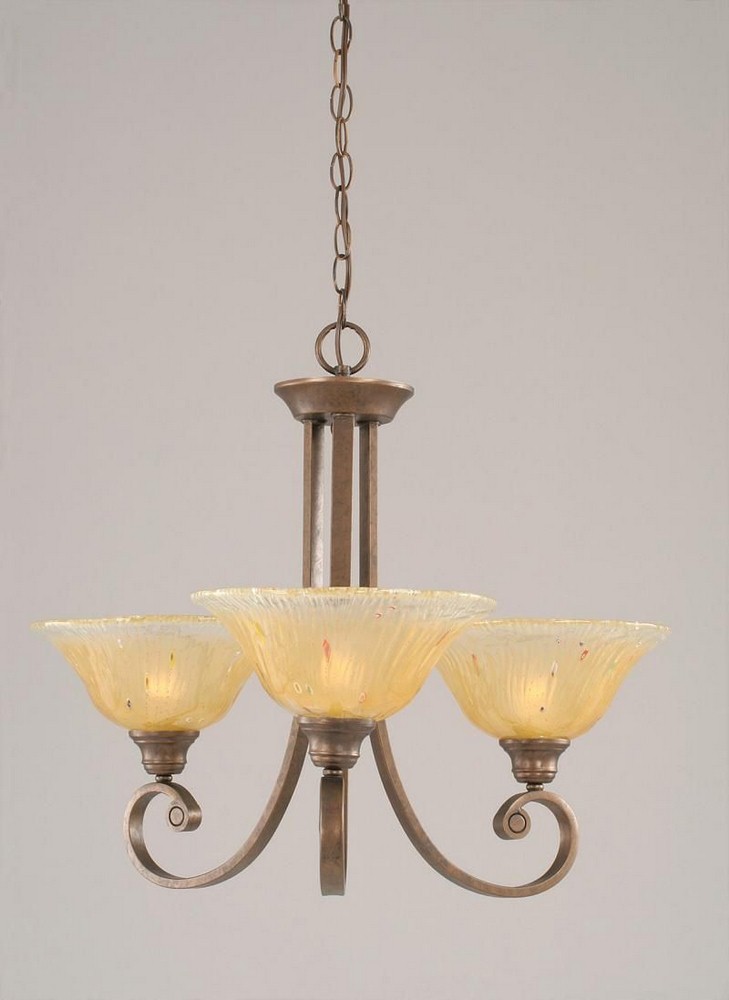 Toltec Lighting-253-BRZ-730-Curl - 3 Light Chandelier-22.5 Inches Tall and 24.5 Inches Wide   Bronze Finish with Amber Crystal Glass