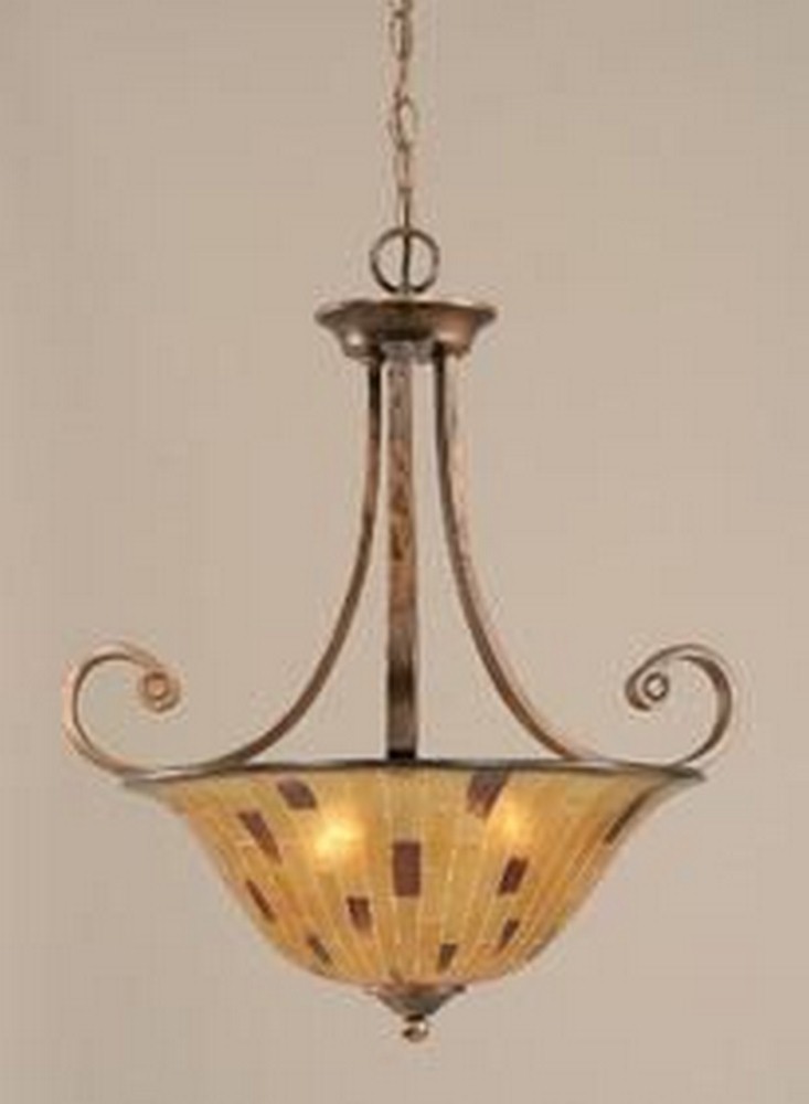 Toltec Lighting-254-BRZ-708-Curl - 3 Light Pendant-22.75 Inches Tall and 23.5 Inches Wide   Bronze Finish with Penshell Resin Shade