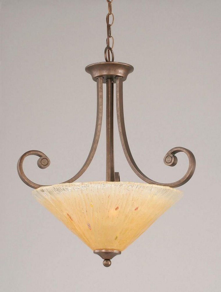 Toltec Lighting-254-BRZ-710-Curl - 3 Light Pendant-22.75 Inches Tall and 25 Inches Wide   Bronze Finish with Amber Crystal Glass