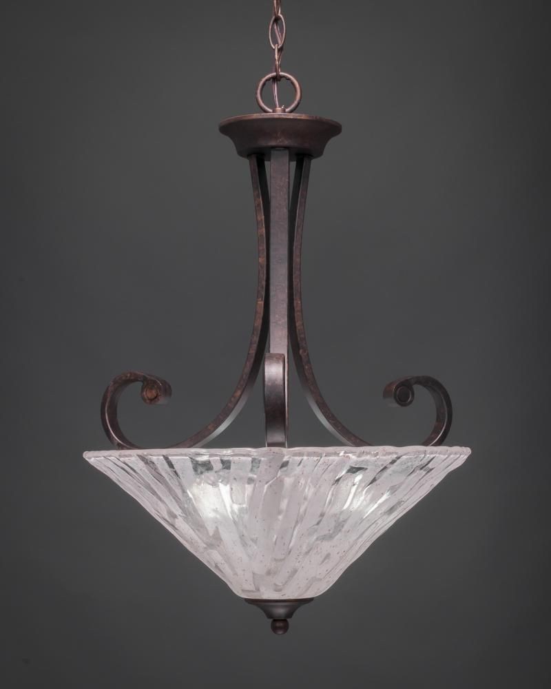 Toltec Lighting-254-BRZ-719-Curl - 3 Light Pendant-22.75 Inches Tall and 16 Inches Wide Bronze Italian Ice Bronze Finish with Italian Ice Glass