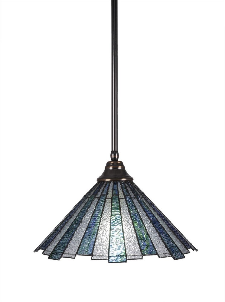 Toltec Lighting-26-BC-932-Any - 1 Light Stem Pendant With Hang Straight Swivel-11.5 Inches Tall and 16 Inches Wide Black Copper Sea Ice Art Matte Black Finish with Zion Tiffany Glass