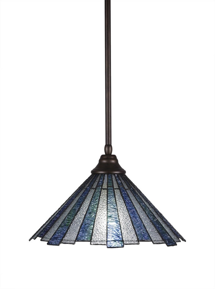 Toltec Lighting-26-BRZ-932-Any - 1 Light Stem Pendant With Hang Straight Swivel-11.5 Inches Tall and 16 Inches Wide Bronze Sea Ice Art Matte Black Finish with Zion Tiffany Glass