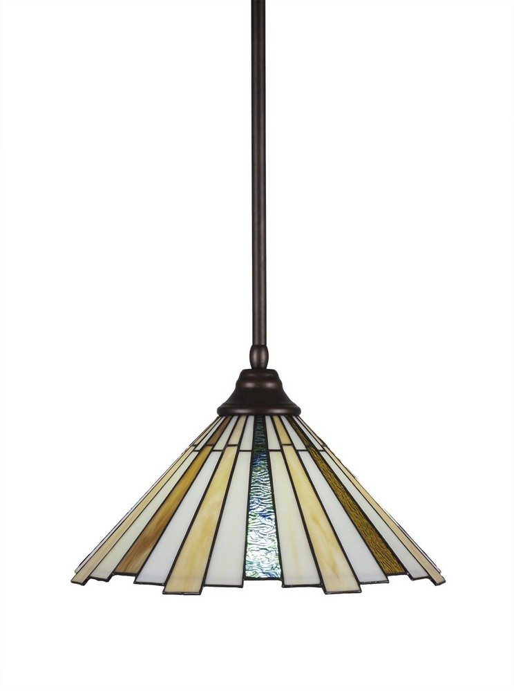 Toltec Lighting-26-BRZ-933-Any - 1 Light Stem Pendant With Hang Straight Swivel-11.5 Inches Tall and 16 Inches Wide Bronze Sequoia Art Matte Black Finish with Zion Tiffany Glass