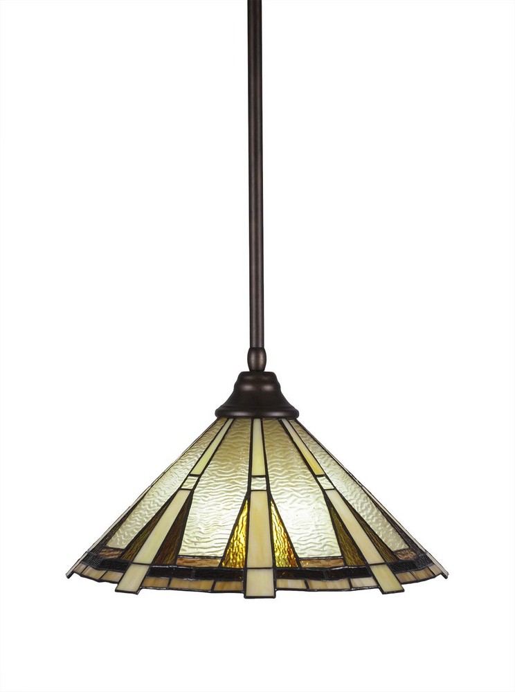 Toltec Lighting-26-BRZ-934-Any - 1 Light Stem Pendant With Hang Straight Swivel-11.5 Inches Tall and 16 Inches Wide Bronze Zion Art Matte Black Finish with Zion Tiffany Glass