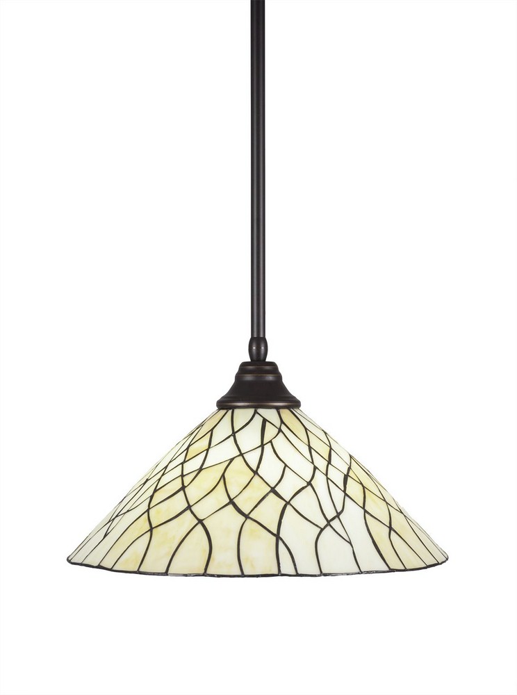 Toltec Lighting-26-DG-911-Any - 1 Light Stem Pendant With Hang Straight Swivel-11.5 Inches Tall and 16 Inches Wide Dark Granite Sandhill Art Matte Black Finish with Zion Tiffany Glass