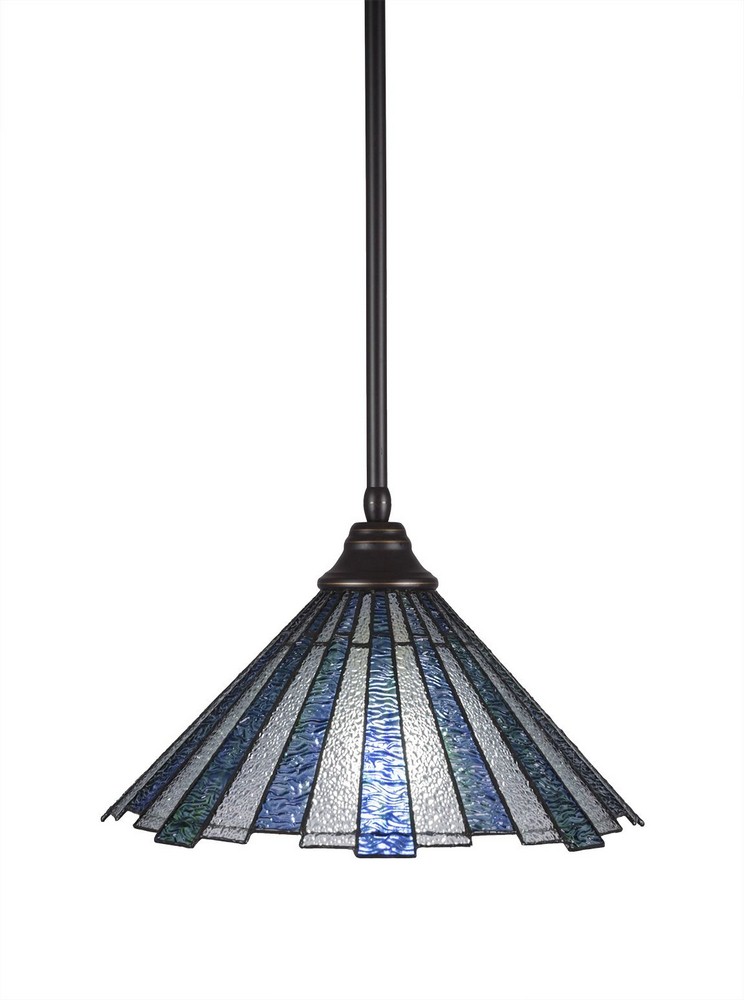 Toltec Lighting-26-DG-932-Any - 1 Light Stem Pendant With Hang Straight Swivel-11.5 Inches Tall and 16 Inches Wide Dark Granite Sea Ice Art Matte Black Finish with Zion Tiffany Glass