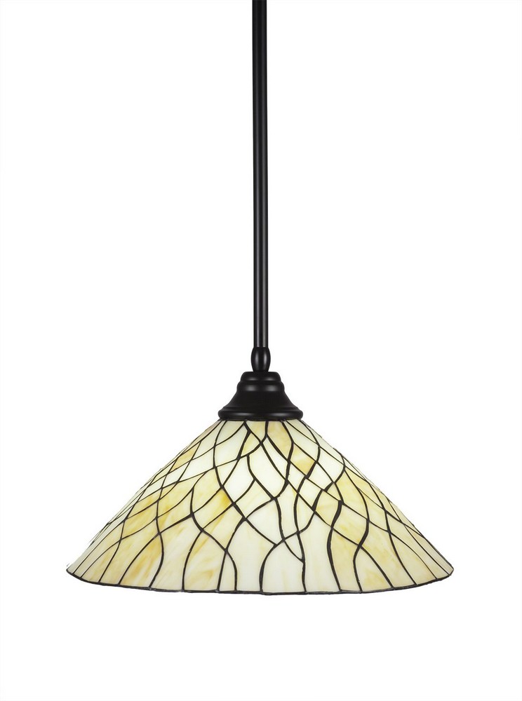 Toltec Lighting-26-MB-911-Any - 1 Light Stem Pendant With Hang Straight Swivel-11.5 Inches Tall and 16 Inches Wide Matte Black Sandhill Art Matte Black Finish with Zion Tiffany Glass