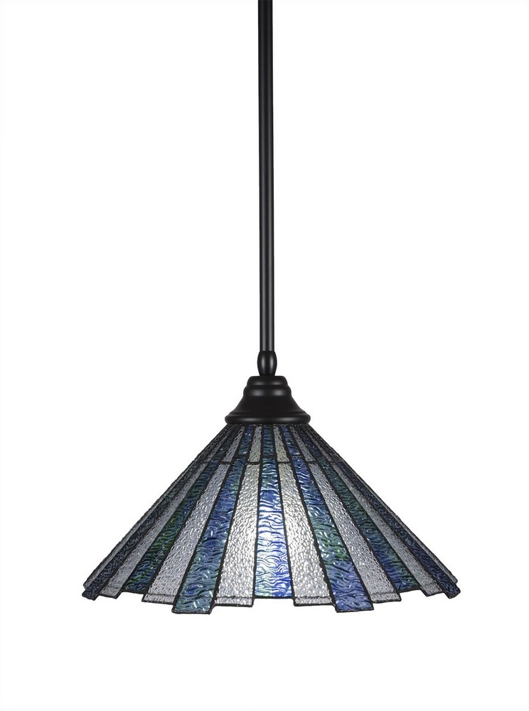 Toltec Lighting-26-MB-932-Any - 1 Light Stem Pendant With Hang Straight Swivel-11.5 Inches Tall and 16 Inches Wide Matte Black Sea Ice Art Matte Black Finish with Zion Tiffany Glass