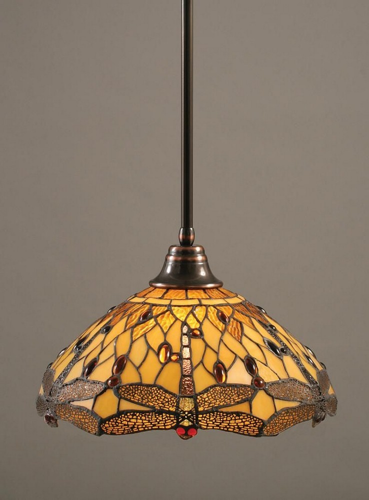 Toltec Lighting-26-BC-946-Any - 1 Light Stem Pendant With Hang Straight Swivel-14.25 Inches Tall and 16 Inches Wide   Black Copper Finish with Amber Dragonfly Tiffany Glass