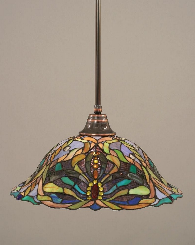 Toltec Lighting-26-BC-990-Any - 1 Light Stem Pendant With Hang Straight Swivel-10 Inches Tall and 16 Inches Wide Black Copper Kaleidoscope Art Bronze Finish with Royal Merlot Tiffany Glass