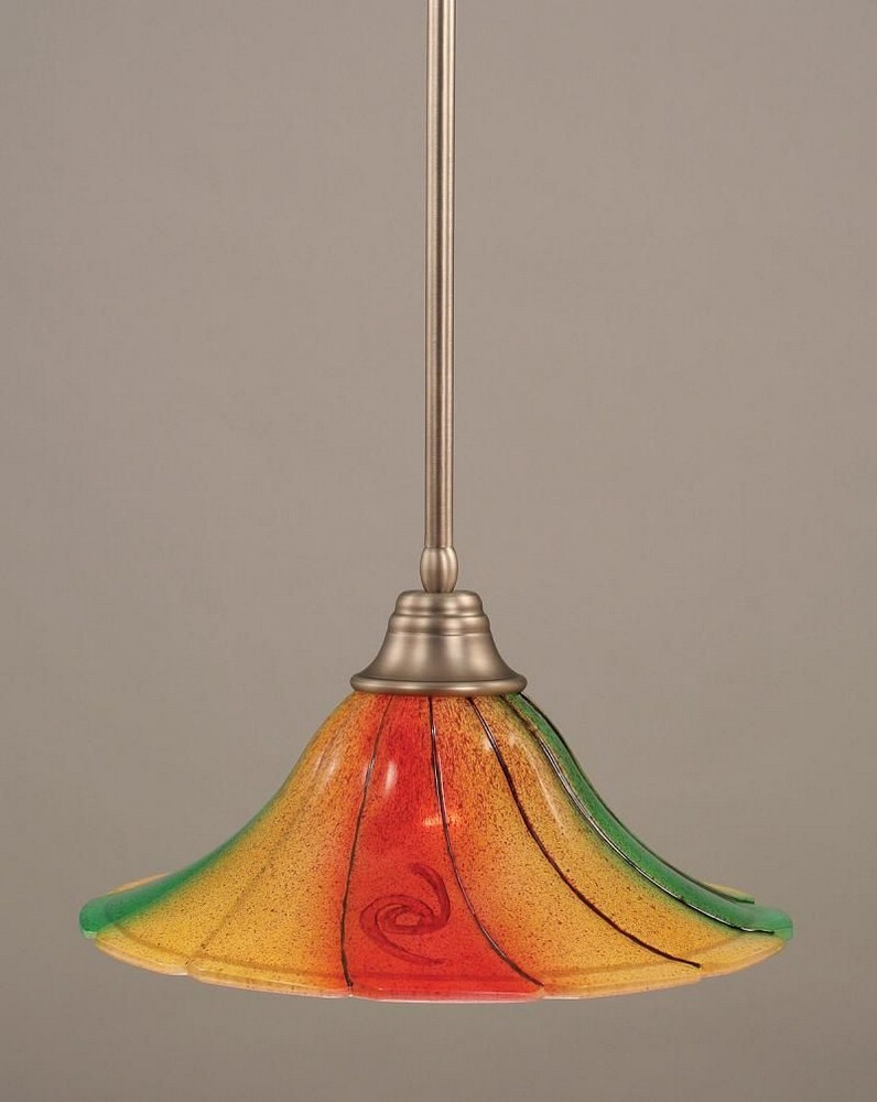 Toltec Lighting-26-BN-767-Any - 1 Light Stem Pendant With Hang Straight Swivel-10 Inches Tall and 16 Inches Wide Brushed Nickel Mardi Gras Bronze Finish with Royal Merlot Tiffany Glass