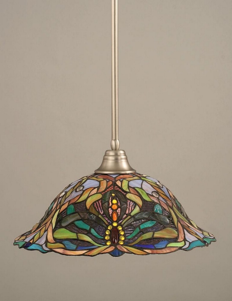 Toltec Lighting-26-BN-990-Any - 1 Light Stem Pendant With Hang Straight Swivel-8.5 Inches Tall and 19 Inches Wide   Brushed Nickel Finish with Kaleidoscope Tiffany Glass