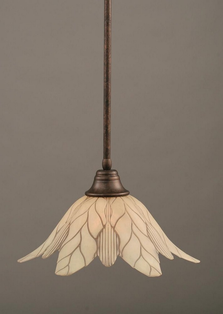 Toltec Lighting-26-BRZ-102-Any - 1 Light Stem Pendant With Hang Straight Swivel-9 Inches Tall and 16 Inches Wide Bronze Vanilla Leaf Bronze Finish with Italian Ice Glass