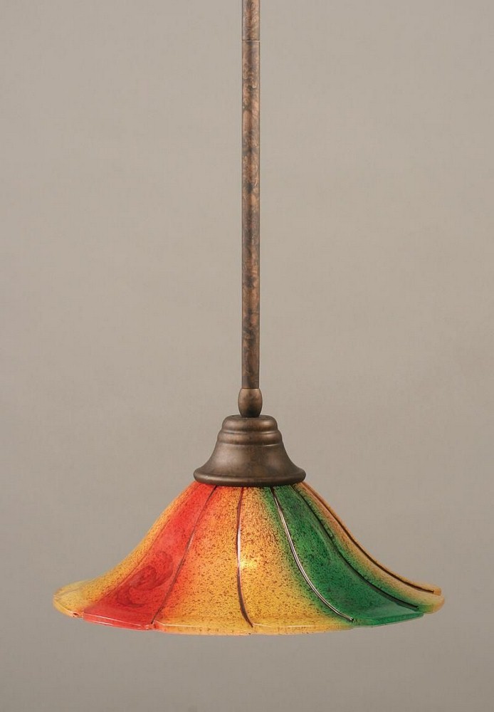 Toltec Lighting-26-BRZ-764-Any - 1 Light Stem Pendant With Hang Straight Swivel-7.75 Inches Tall and 14 Inches Wide   Bronze Finish with Mardi Gras Glass