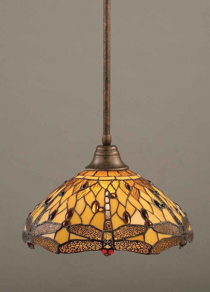 Toltec Lighting-26-BRZ-946-Any - 1 Light Stem Pendant With Hang Straight Swivel-10 Inches Tall and 16 Inches Wide Bronze Amber Dragonfly Art Bronze Finish with Royal Merlot Tiffany Glass