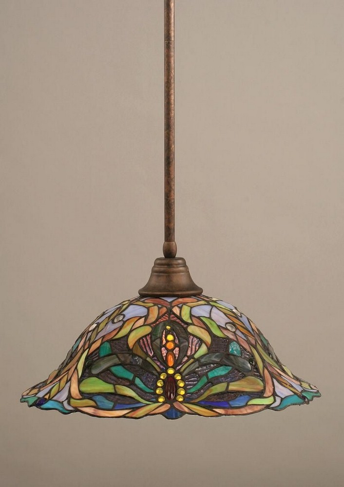 Toltec Lighting-26-BRZ-990-Any - 1 Light Stem Pendant With Hang Straight Swivel-10 Inches Tall and 16 Inches Wide Bronze Kaleidoscope Art Bronze Finish with Royal Merlot Tiffany Glass