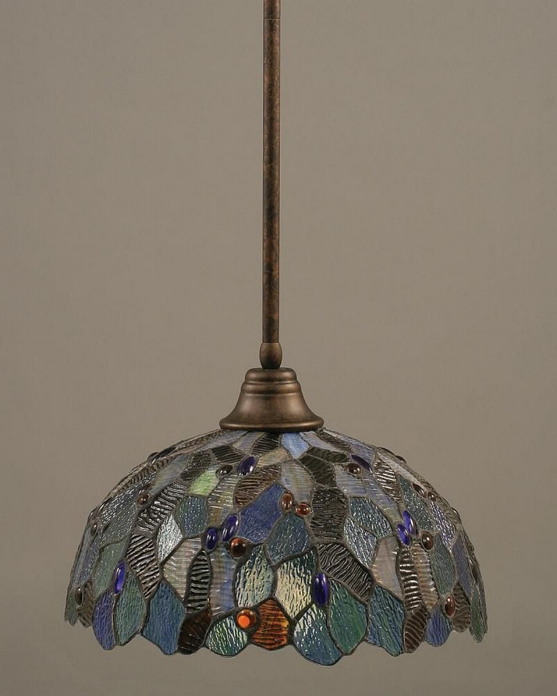 Toltec Lighting-26-BRZ-995-Any - 1 Light Stem Pendant With Hang Straight Swivel-10.5 Inches Tall and 14.75 Inches Wide   Bronze Finish with Blue Mosaic Tiffany Glass