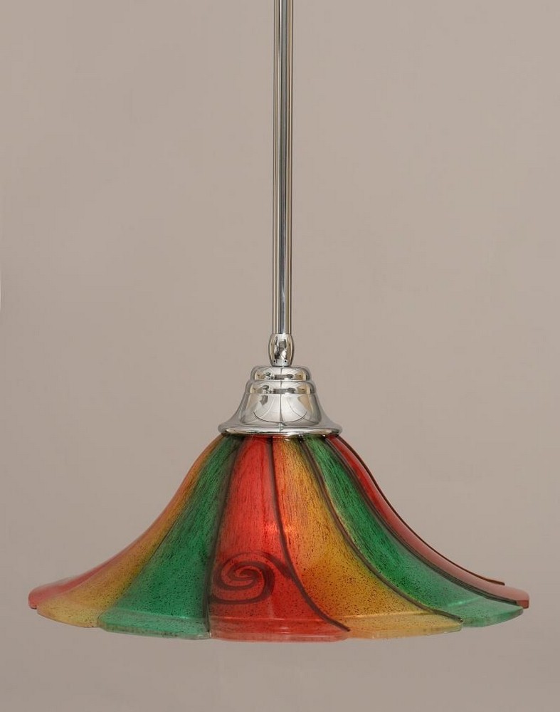 Toltec Lighting-26-CH-767-Any - 1 Light Stem Pendant With Hang Straight Swivel-10 Inches Tall and 16 Inches Wide Chrome Mardi Gras Bronze Finish with Royal Merlot Tiffany Glass