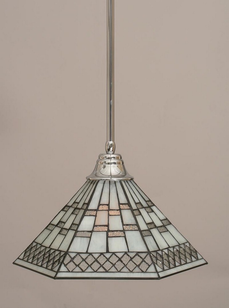 Toltec Lighting-26-CH-910-Any - 1 Light Stem Pendant With Hang Straight Swivel-10.25 Inches Tall and 16 Inches Wide   Chrome Finish with Pewter Tiffany Glass