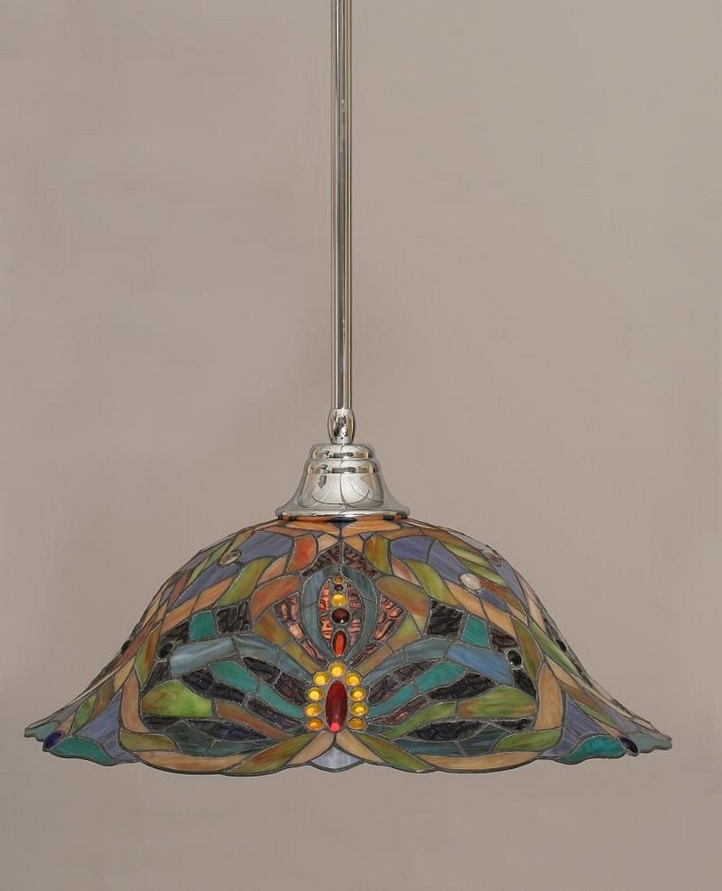 Toltec Lighting-26-CH-990-Any - 1 Light Stem Pendant With Hang Straight Swivel-10 Inches Tall and 19 Inches Wide Chrome Kaleidoscope Art Dark Granite Finish with Kaleidoscope Tiffany Glass