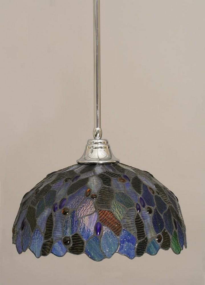 Toltec Lighting-26-CH-995-Any - 1 Light Stem Pendant With Hang Straight Swivel-10.5 Inches Tall and 16 Inches Wide Chrome Blue Mosaic Art Black Copper Finish with Blue Mosaic Tiffany Glass