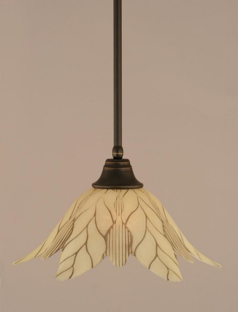 Toltec Lighting-26-DG-102-Any - 1 Light Stem Pendant With Hang Straight Swivel-9 Inches Tall and 16 Inches Wide Dark Granite Vanilla Leaf Bronze Finish with Italian Ice Glass