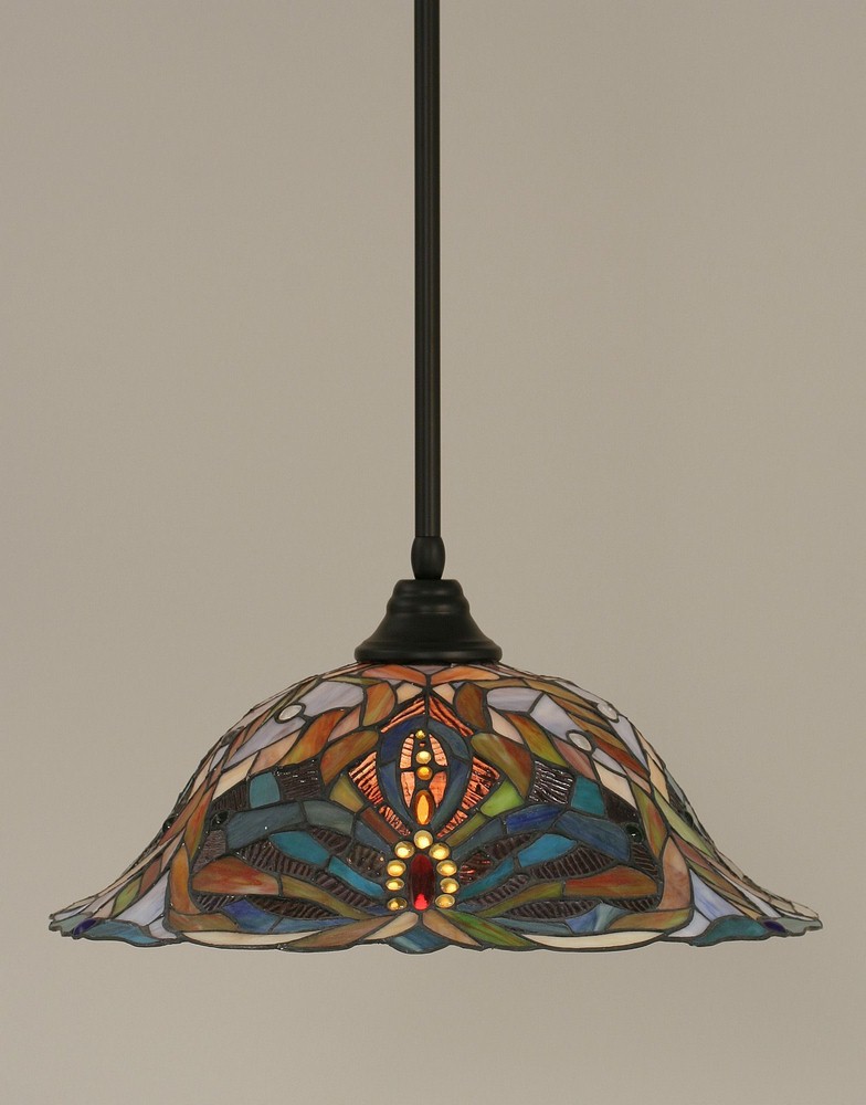 Toltec Lighting-26-MB-990-One Light Matte Black Pendant-16 Inches Wide by 10.5 Inches High   Matte Black Finish with Kaleidoscope Tiffany Glass
