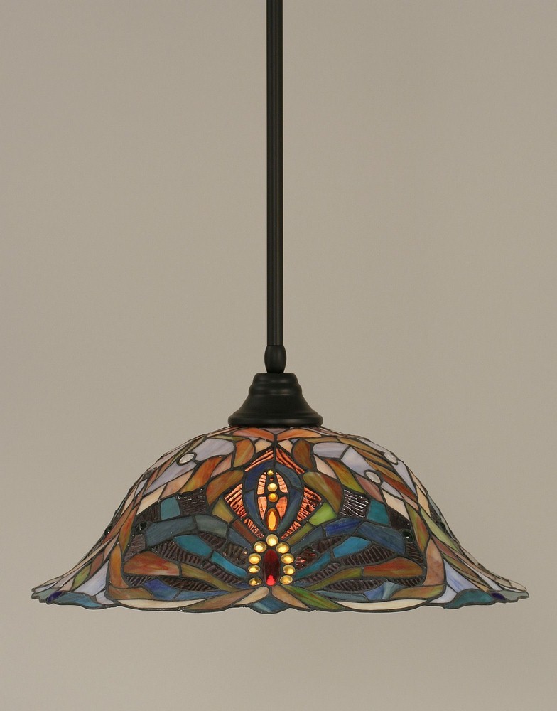 Toltec Lighting-26-MB-990-Any - 1 Light Stem Pendant With Hang Straight Swivel-10 Inches Tall and 19 Inches Wide Matte Black Kaleidoscope Art Dark Granite Finish with Kaleidoscope Tiffany Glass