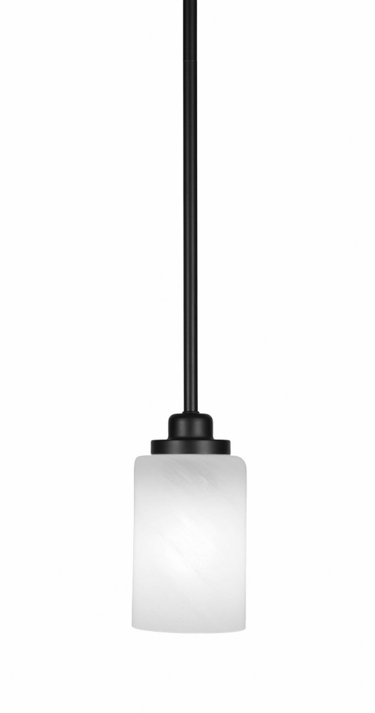 Toltec Lighting-2601-MB-3001-Odyssey-1 Light Mini Pendant-6 Inches Wide by 7.5 Inches High   Matte Black Finish with White Marble Glass