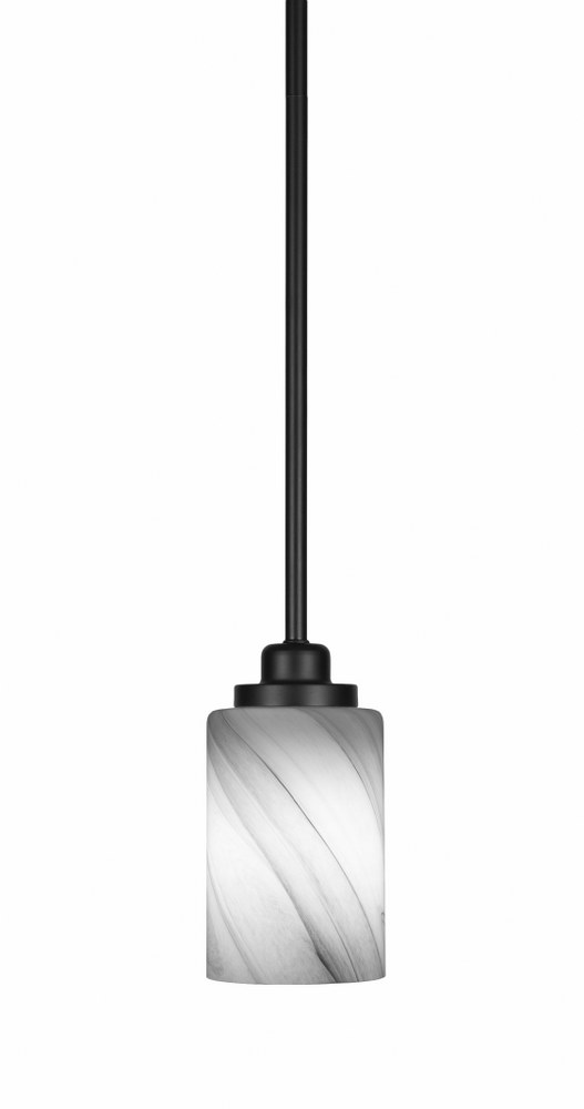 Toltec Lighting-2601-MB-3009-Odyssey-1 Light Mini Pendant-6 Inches Wide by 7.5 Inches High   Matte Black Finish with Onyx Swirl Glass