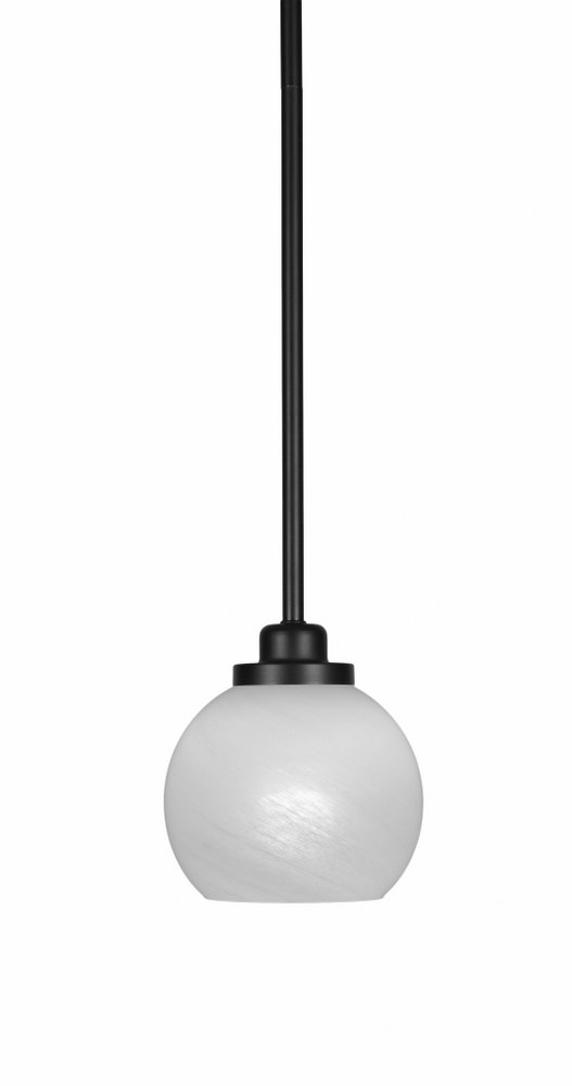 Toltec Lighting-2601-MB-4101-Odyssey-1 Light Mini Pendant-6 Inches Wide by 7.5 Inches High   Matte Black Finish with White Marble Glass
