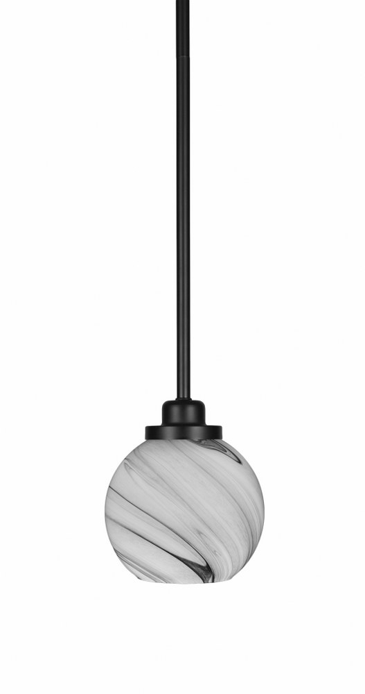 Toltec Lighting-2601-MB-4109-Odyssey-1 Light Mini Pendant-6 Inches Wide by 7.5 Inches High   Matte Black Finish with Onyx Swirl Glass
