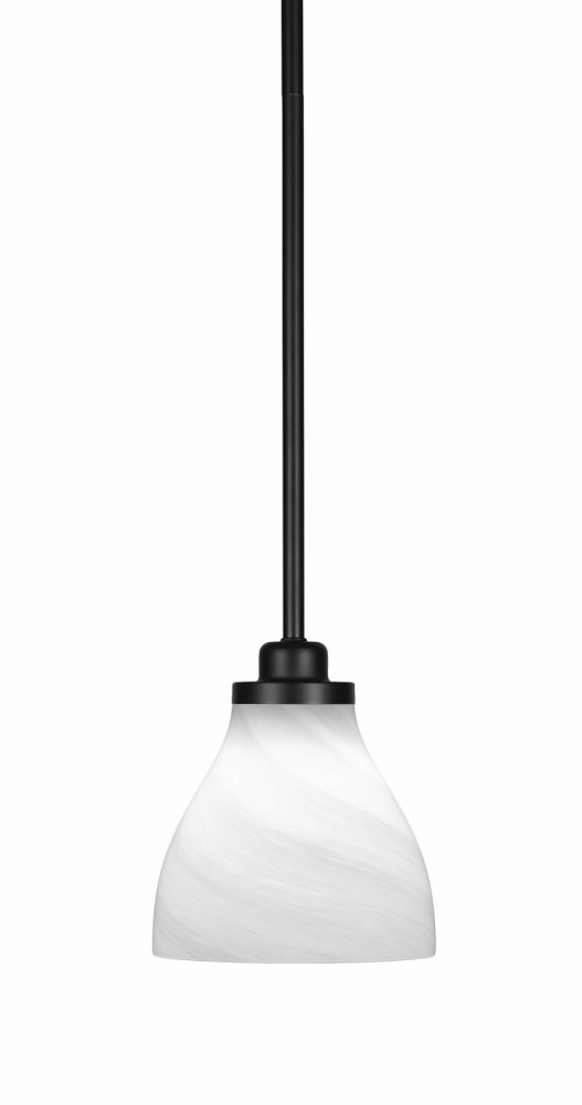 Toltec Lighting-2601-MB-4761-Odyssey-1 Light Mini Pendant-6 Inches Wide by 7.5 Inches High   Matte Black Finish with White Marble Glass