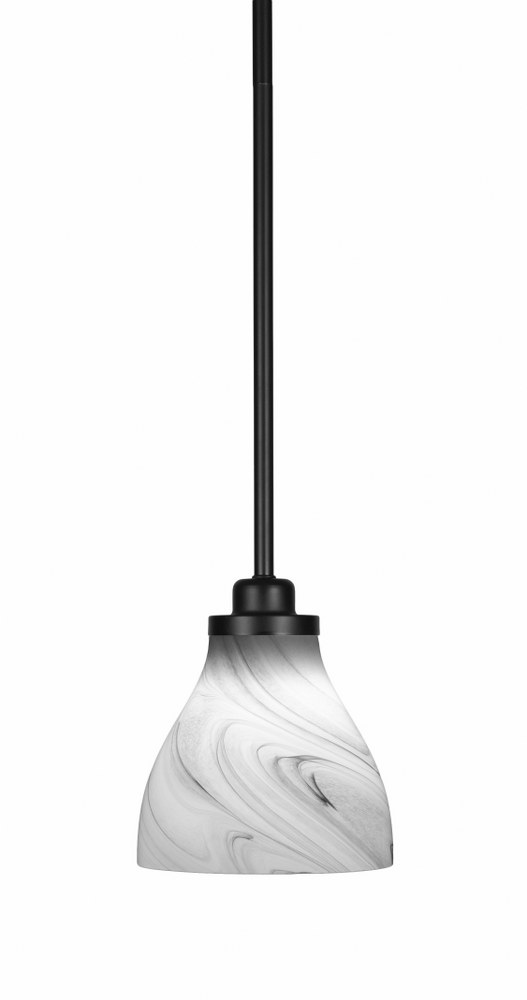 Toltec Lighting-2601-MB-4769-Odyssey-1 Light Mini Pendant-6 Inches Wide by 7.5 Inches High   Matte Black Finish with Onyx Swirl Glass