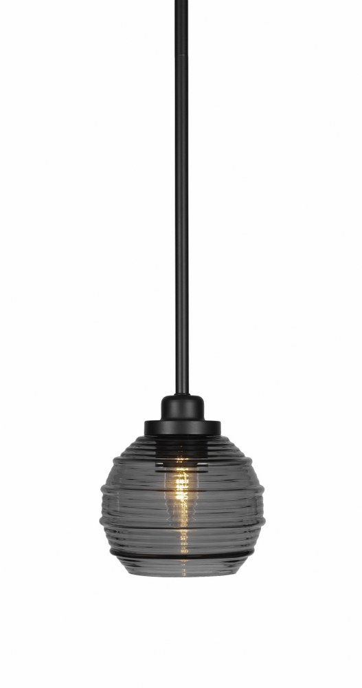 Toltec Lighting-2601-MB-5112-Odyssey-1 Light Mini Pendant-6 Inches Wide by 7.5 Inches High   Matte Black Finish with Smoke Ribbed Glass