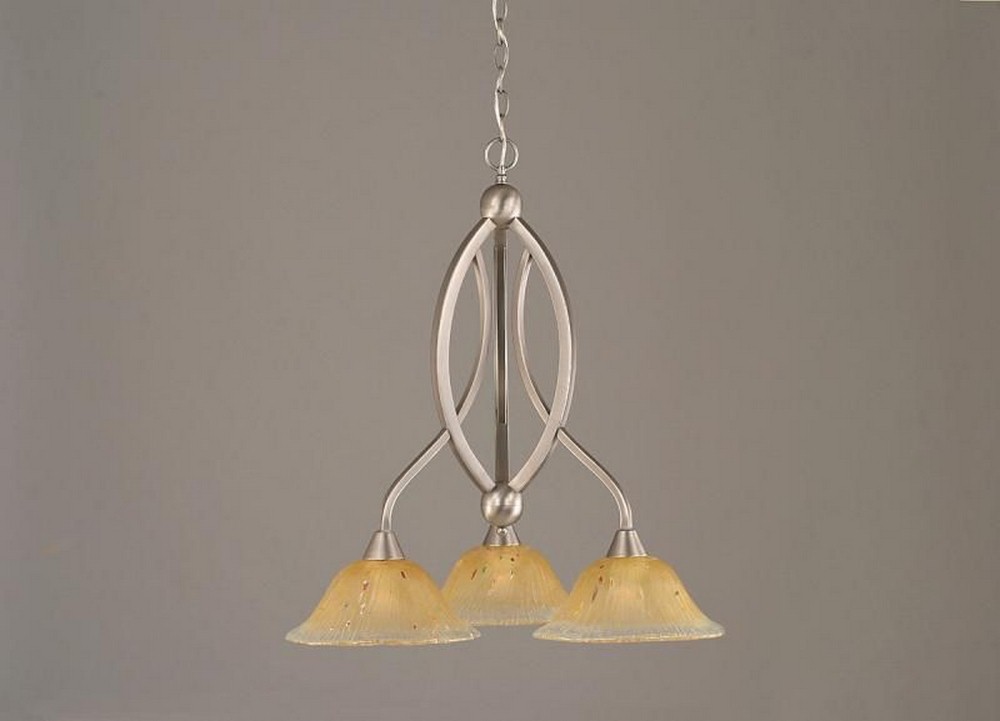 Toltec Lighting-263-BN-730-Bow - 3 Light Chandelier-26.5 Inches Tall and 21 Inches Wide Brushed Nickel Amber Crystal Brushed Nickel Finish with Frosted Crystal Glass