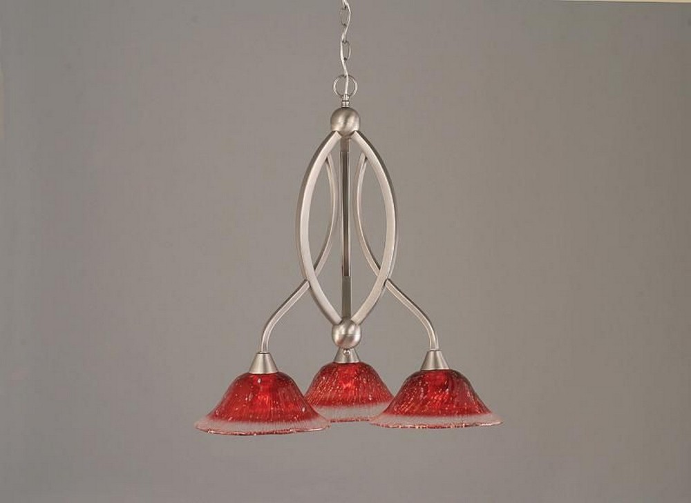 Toltec Lighting-263-BN-736-Bow - 3 Light Chandelier-26.75 Inches Tall and 21 Inches Wide Brushed Nickel Raspberry Crystal Brushed Nickel Finish with Raspberry Crystal Glass