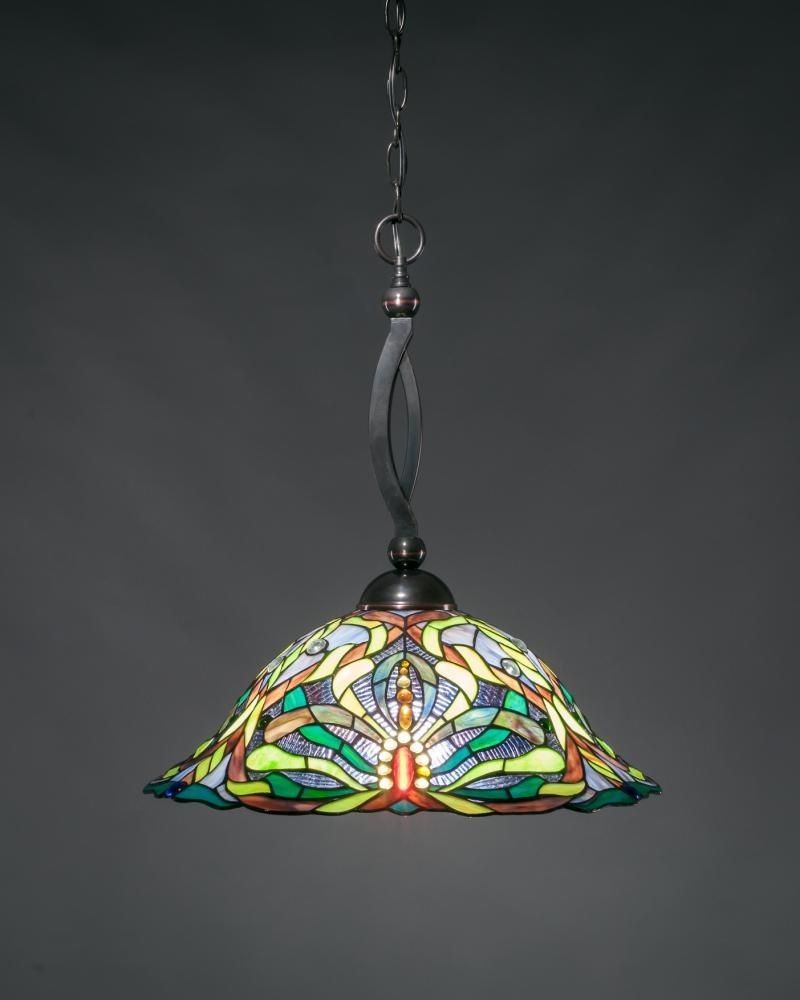 Toltec Lighting-271-BC-990-Bow - 1 Light Pendant-20 Inches Tall and 19 Inches Wide   Black Copper Finish with Kaleidoscope Tiffany Glass