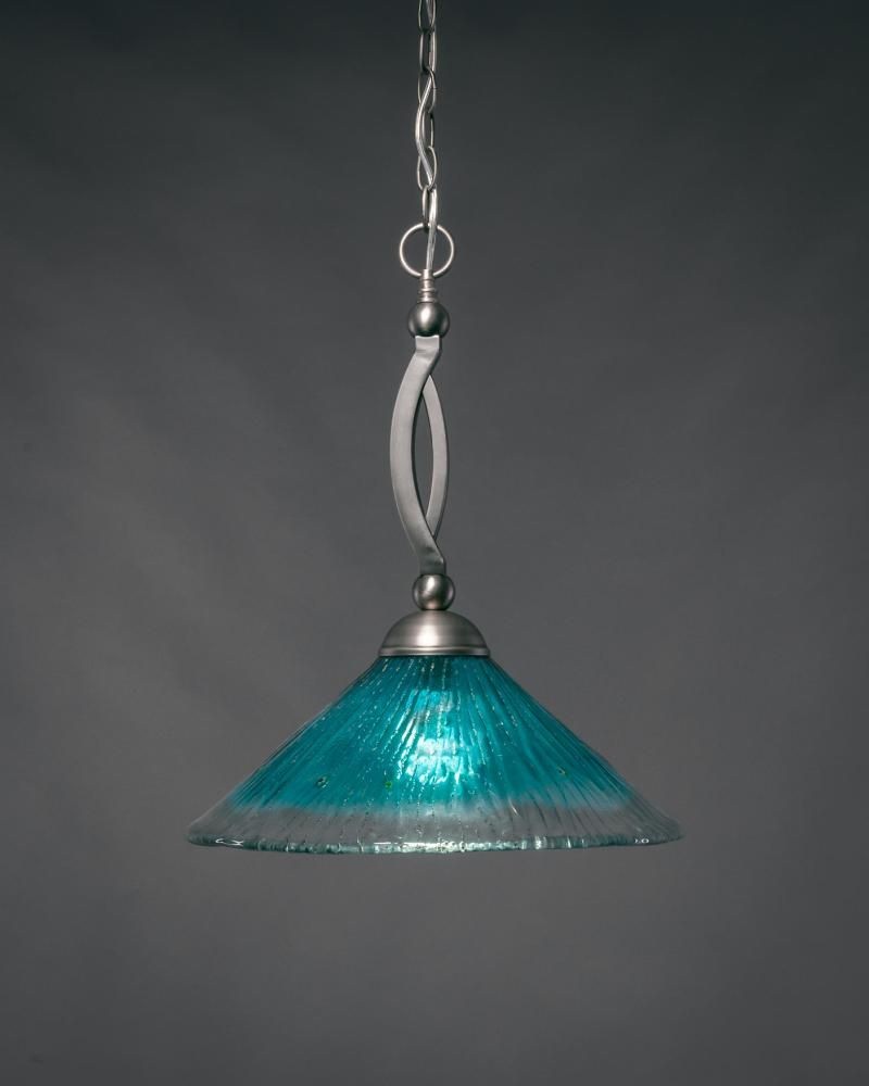 Toltec Lighting-271-BN-715-Bow - 1 Light Pendant-19.5 Inches Tall and 16 Inches Wide Brushed Nickel Teal Crystal Bow - 1 Light Pendant-19.5 Inches Tall and 16 Inches Wide