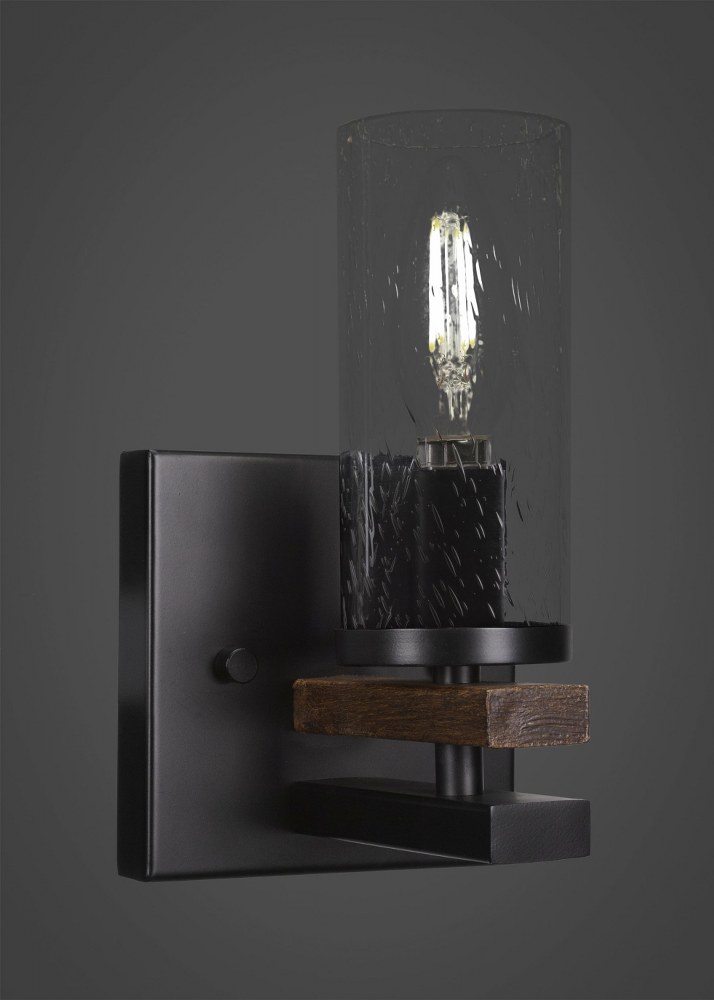 Toltec Lighting-2711-MBWG-800-Belmont-1 Light Wall Sconce-4.75 Inches Wide by 8.25 Inches High   Matte Black/Wood Grain Finish with Clear Bubble Glass