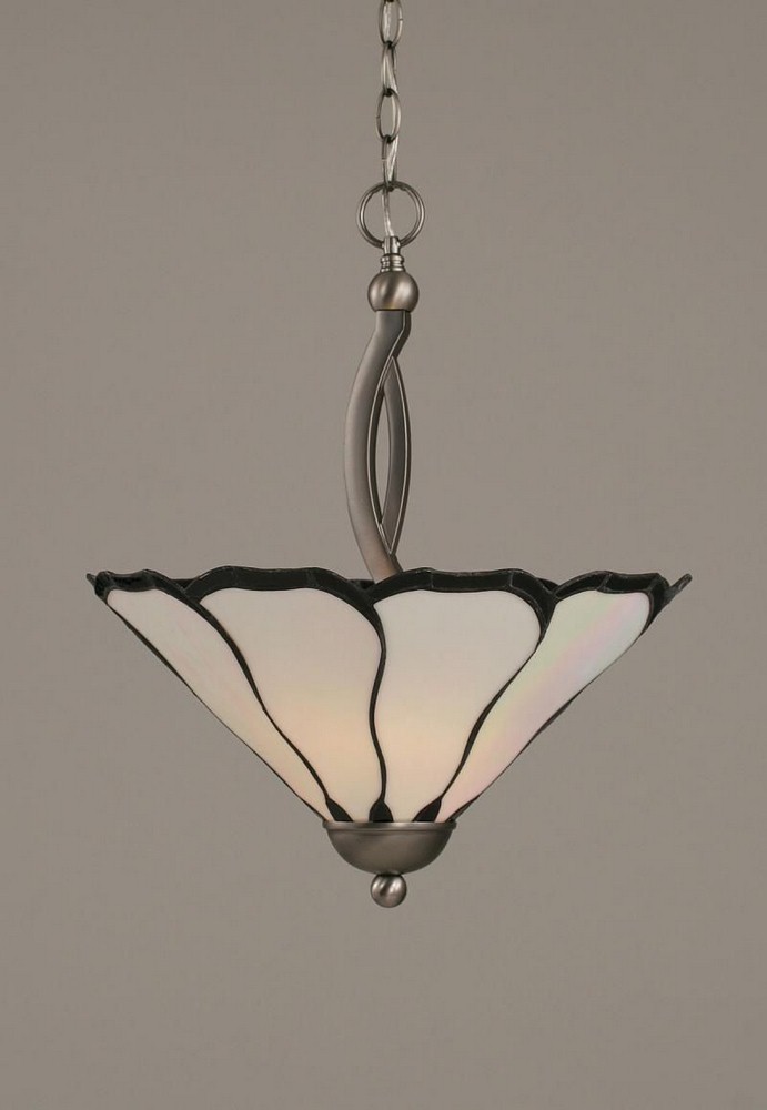 Toltec Lighting-274-BN-912-Bow - 2 Light Pendant-19.75 Inches Tall and 16 Inches Wide Brushed Nickel Pearl Flair Art Brushed Nickel Finish with Pearl Flair Tiffany Glass