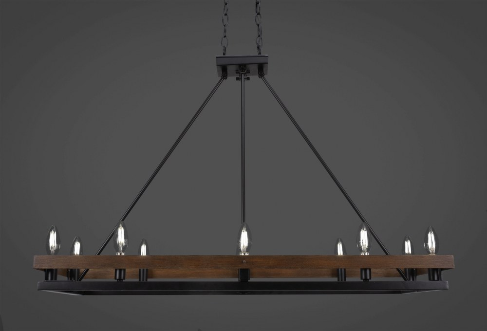 Toltec Lighting-2740-MBWG-Belmont - 10 Light Island-26 Inches Tall and 16 Inches Wide Matte Black/Wood Grain  Matte Black/Wood Grain Finish