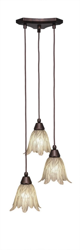 Toltec Lighting-28-BRZ-1025-Europa - 3 Light Cluster Pendalier-6.75 Inches Tall and 14 Inches Wide Bronze Vanilla Leaf Brushed Nickel Finish with Italian Ice Glass