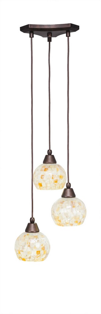 Toltec Lighting-28-BRZ-405-Europa - 3 Light Cluster Pendalier-7.75 Inches Tall and 12.25 Inches Wide Bronze Mystic Seashell Brushed Nickel Finish with Sea Mist Seashell Glass