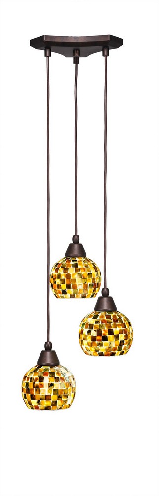 Toltec Lighting-28-BRZ-407-Europa - 3 Light Cluster Pendalier-7.75 Inches Tall and 12.25 Inches Wide Bronze Sea Mist Seashell Brushed Nickel Finish with Sea Mist Seashell Glass