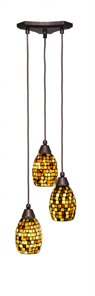 Toltec Lighting-28-BRZ-408-Europa - 3 Light Cluster Pendalier-9.25 Inches Tall and 11 Inches Wide Bronze Sea Haze Seashell Europa - 3 Light Cluster Pendalier-9.25 Inches Tall and 11 Inches Wide